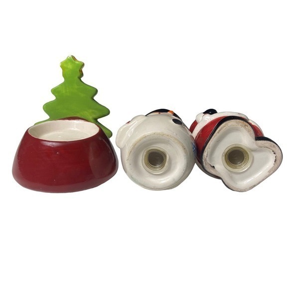 Santa Claus & Snowman Christmas Tree Stand Ceramic Salt & Pepper Shakers - Picture 6 of 6